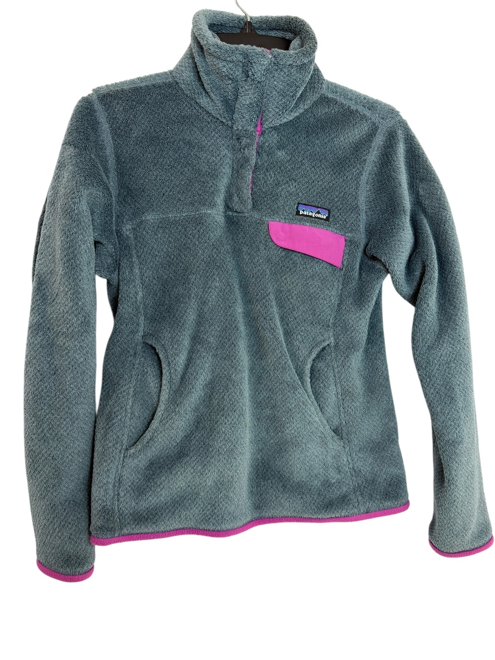 Patagonia Fleece Pullover Womens Small Gray Pink Snap-T Quarter Snap Mock Neck